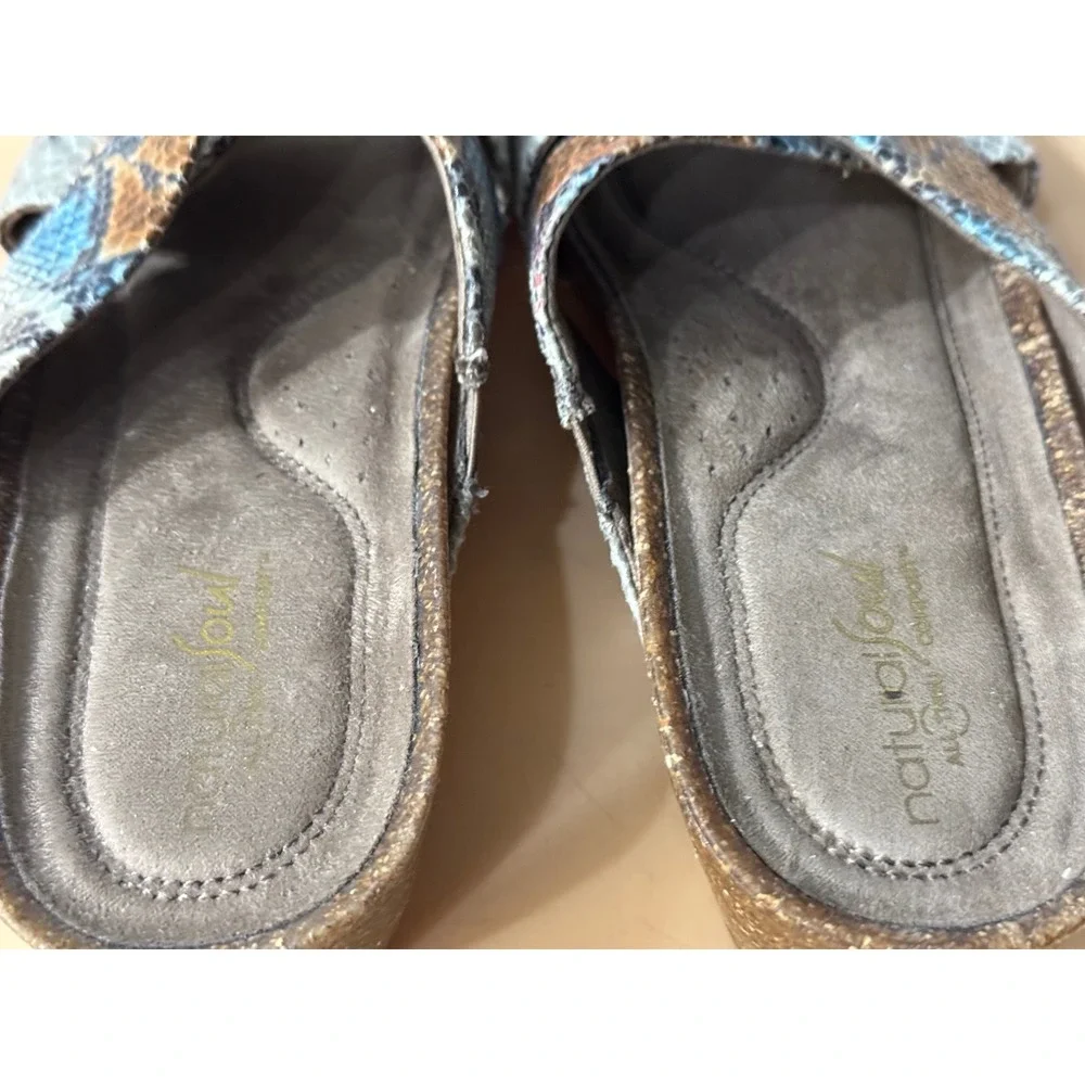 Natural Soul Snakeskin Print Cork Wedge Slide Sandals Blue Brown‎ Grey Womens